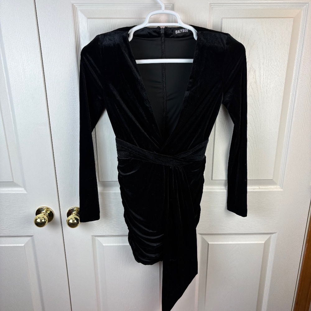 Babyboo Amalia Long Sleeve Mini Dress Black Velvet